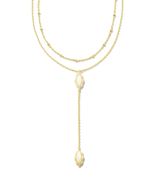 Two necklaces in one? Why not! Our first multi strand Y style, the Genevieve Multi Strand Y Necklace in Gold is the obvious answer to any layering questions. Featuring a classic chain and marquise pendant, this trend-forward necklace adds an extra pop to any look.  Dimensions-Y: 16.5' CHAIN WITH 3' EXTENDER, 0.6"L X 0.26"W, 2.16" DROP Metal- 14K Gold plated over brass Closure- Lobster Clasp