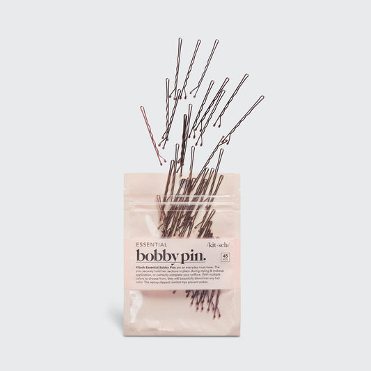 45 count pack of Kitsch Pro Essential Bobby Pins.
Available in a variety of colors to perfectly match your hair.
Epoxy-dipped comfort tips to minimize pokes.
An every day must-have. Securely holds hair in all applications.
Perfect product for hair stylists to have on hand for all client hair colors!