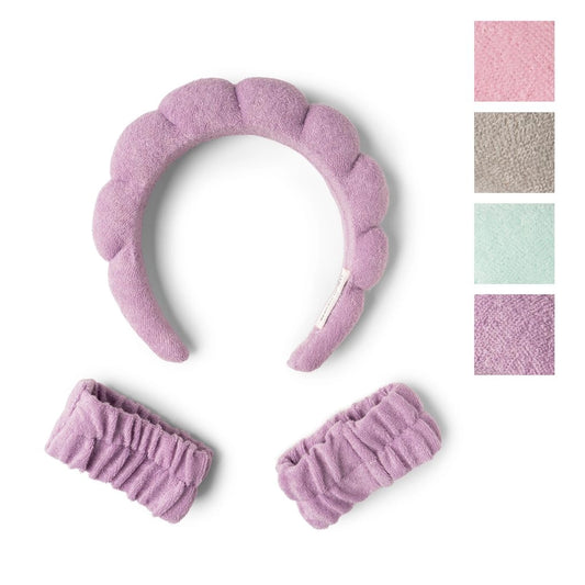 3 piece set that includes 1 headband and 2 wristbands in purple