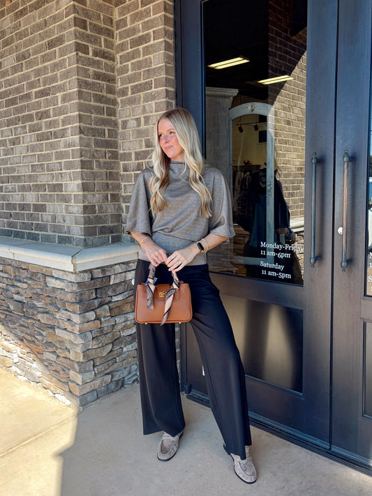 Mocha Time To Shine Mock Neck Top