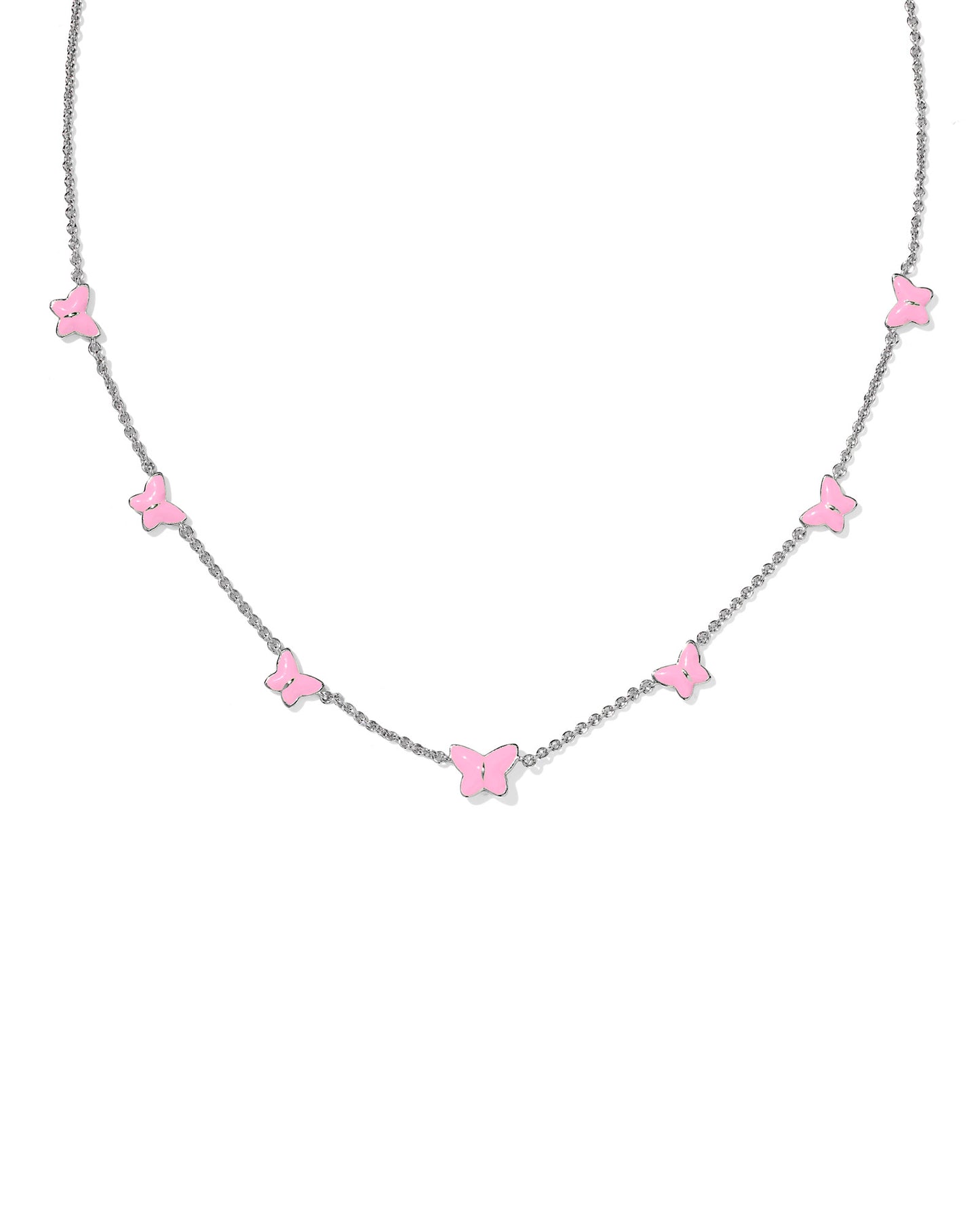 Pink Butterfly silver Enamel Strand Necklace