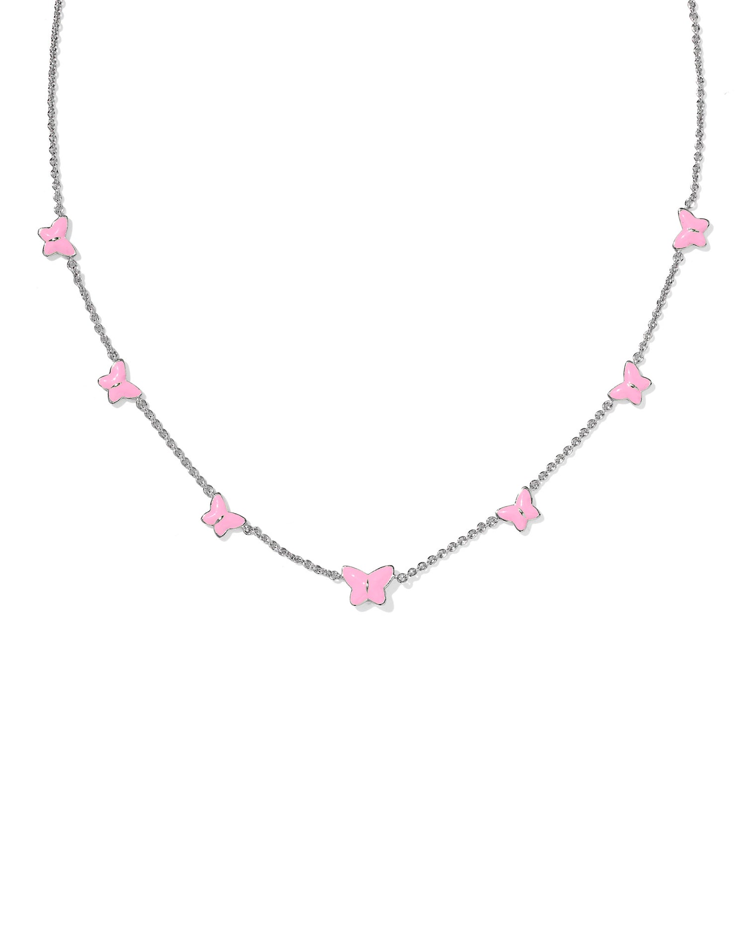 Pink Butterfly silver Enamel Strand Necklace