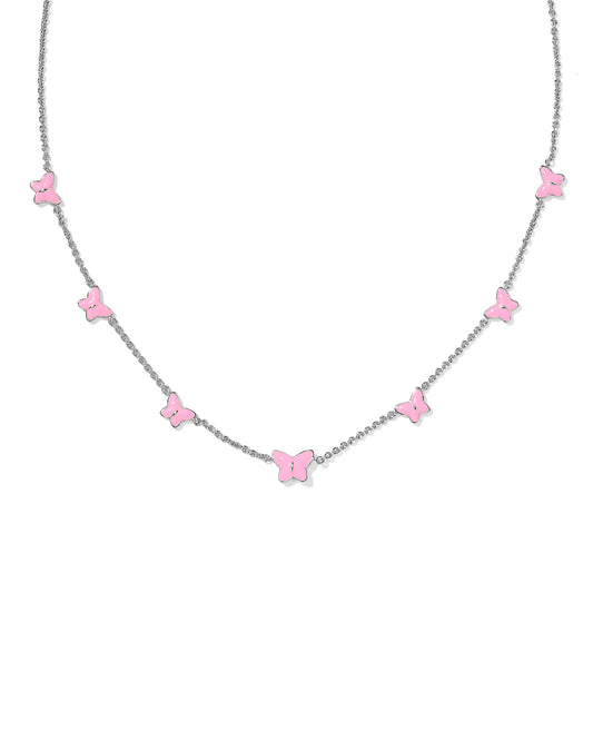 Pink Butterfly silver Enamel Strand Necklace