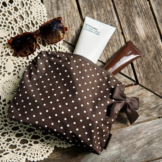 Case-Mate Espresso Polka Dot Bow Crinkle Makeup Bag