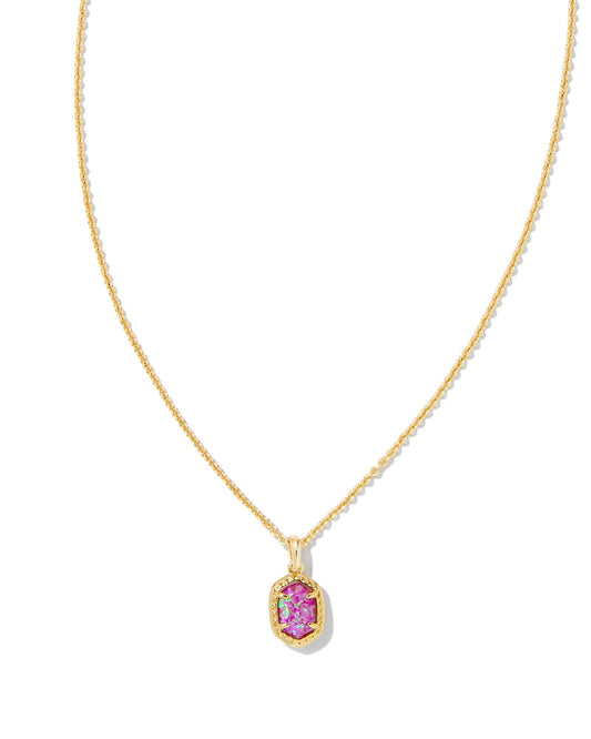 gold necklace with a magenta opal pendant, size is 19' CHAIN, 0.3"L X 0.47"W PENDANT