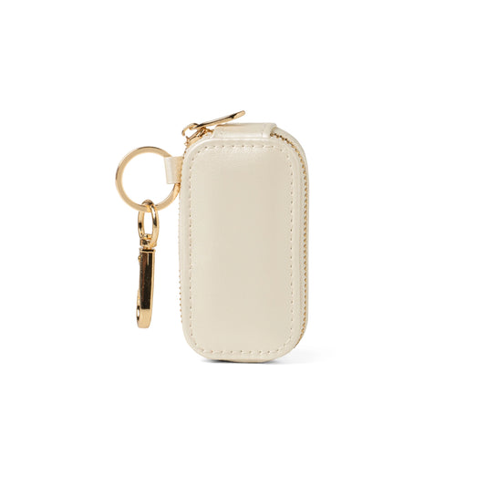 cream mini jewelry case, Universal Swivel Snap Clip + Classic Keyring, 100% Vegan Leather