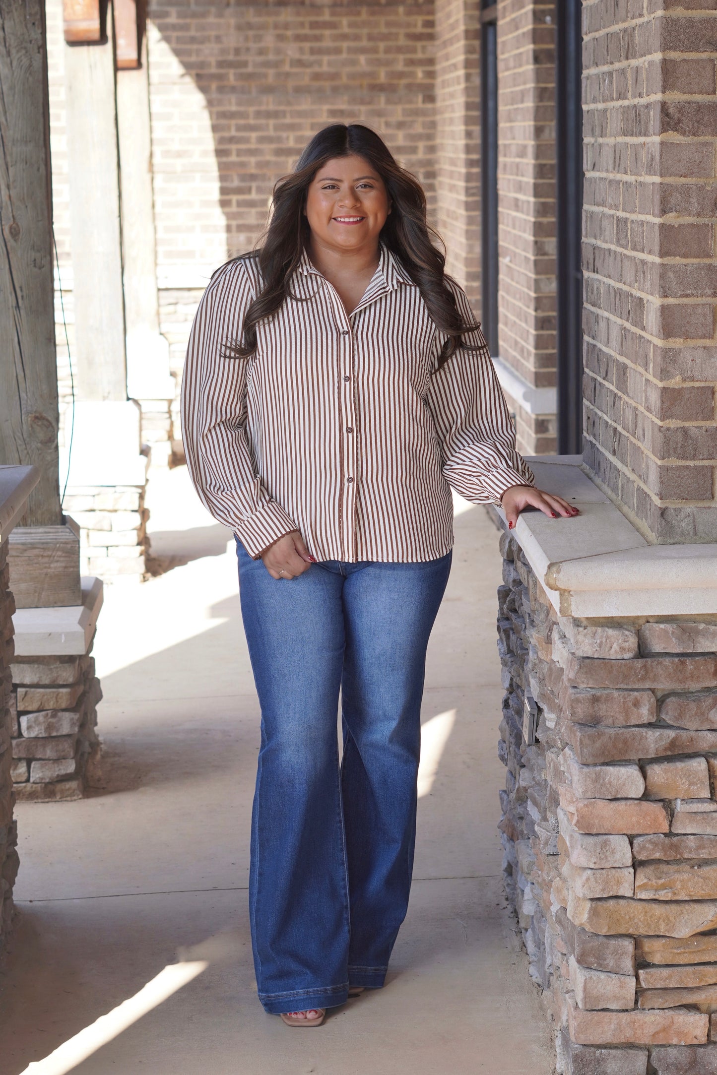 Stella Striped Scallop Trim Button Up