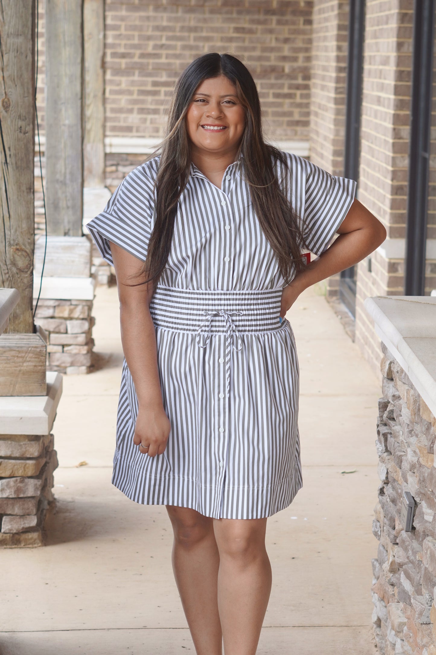 Spanx Poplin Smocked Mini Shirt Dress