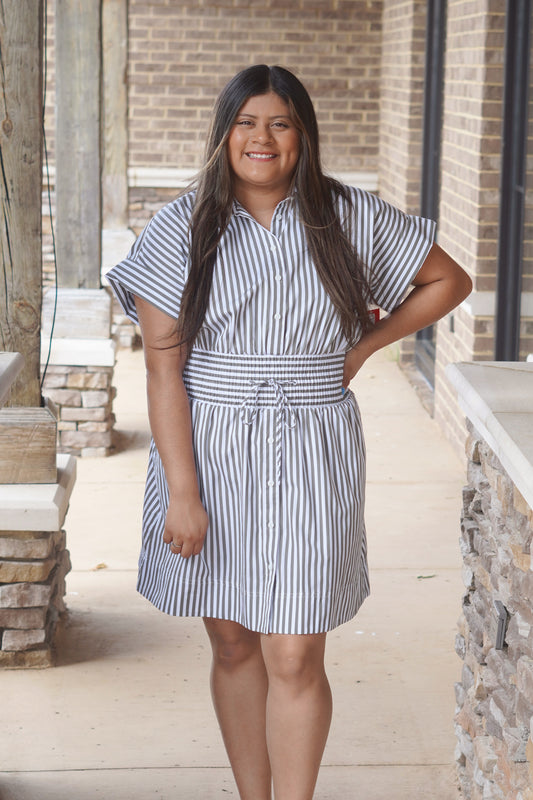 Spanx Poplin Smocked Mini Shirt Dress