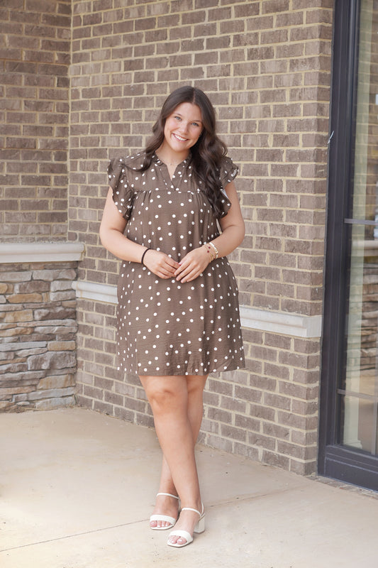 Darling Polka Dot Ruffle Sleeve Dress