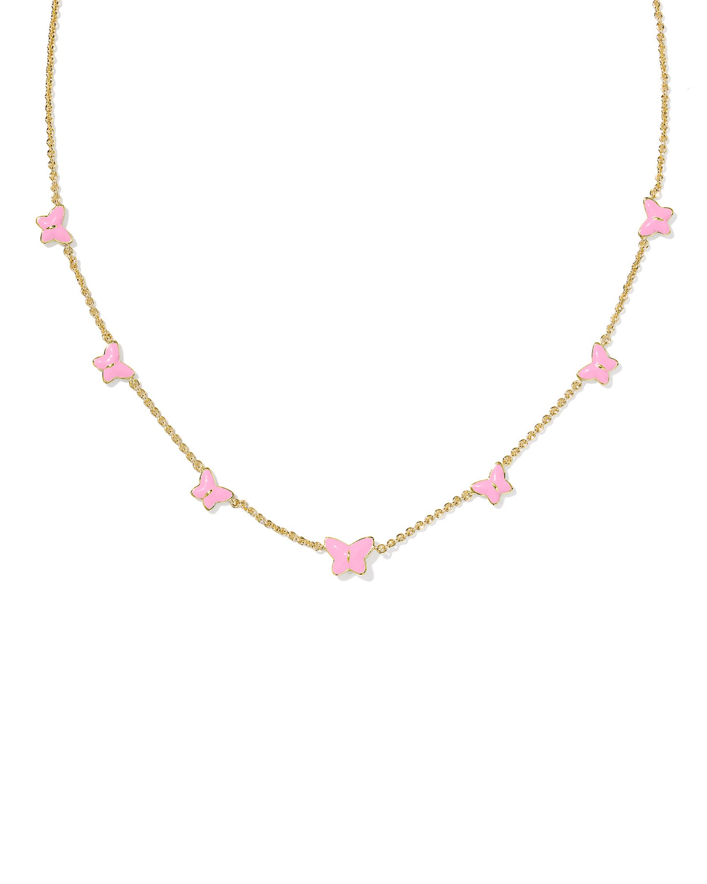 Pink Butterfly Gold Enamel Strand Necklace