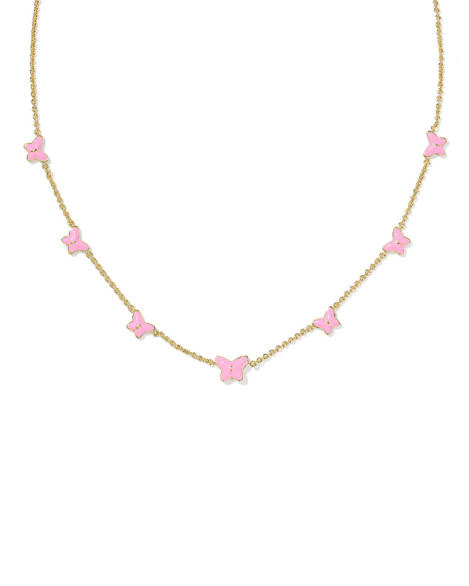 Pink Butterfly Gold Enamel Strand Necklace