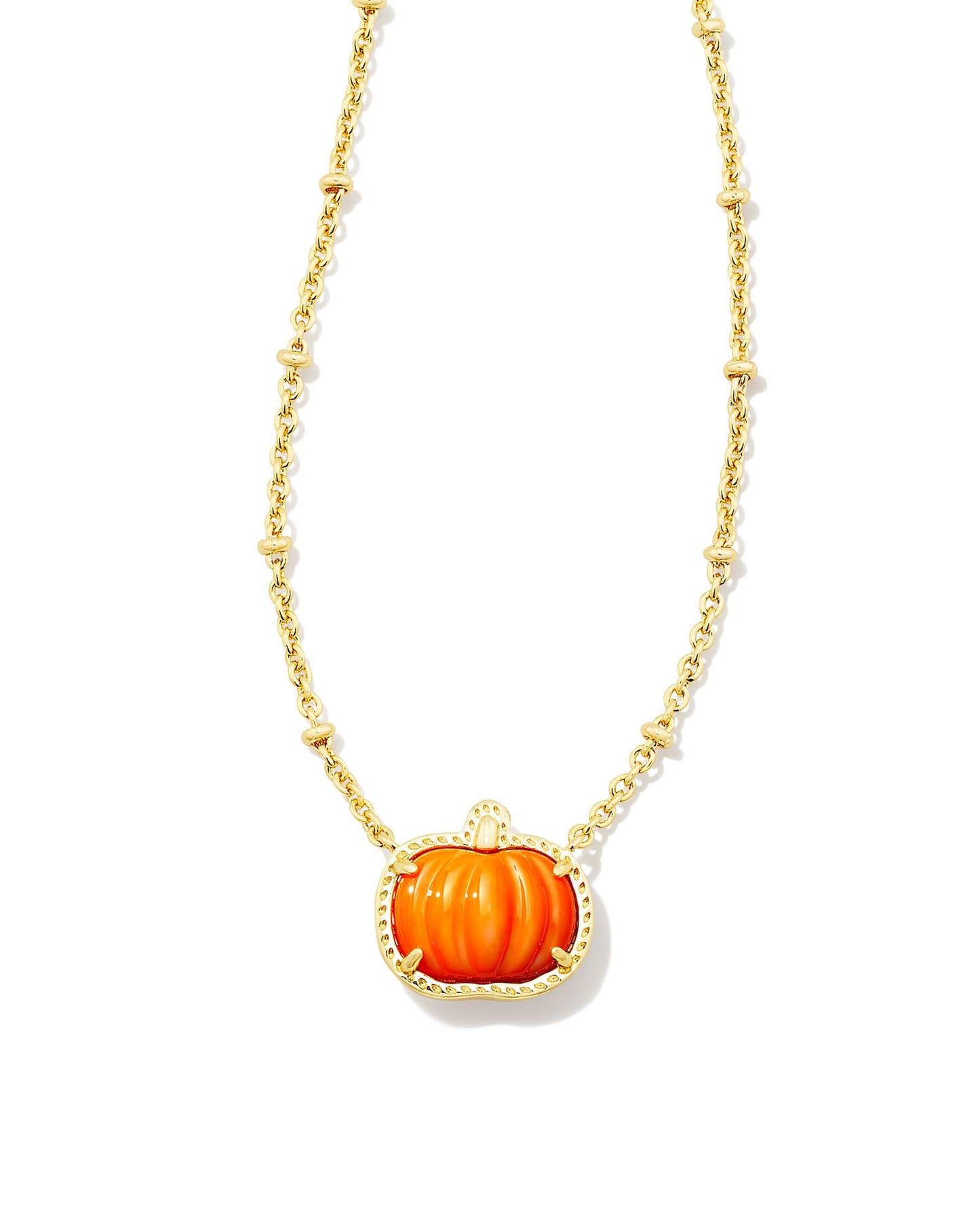 Celebrate the season in style with the Pumpkin Gold Short Pendant Necklace in Orange Mother of Pearl.