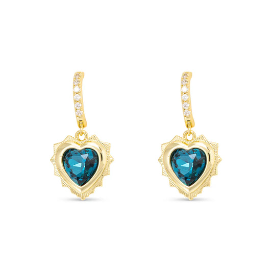 Gold Crystal Birthstone Heart Earrings December