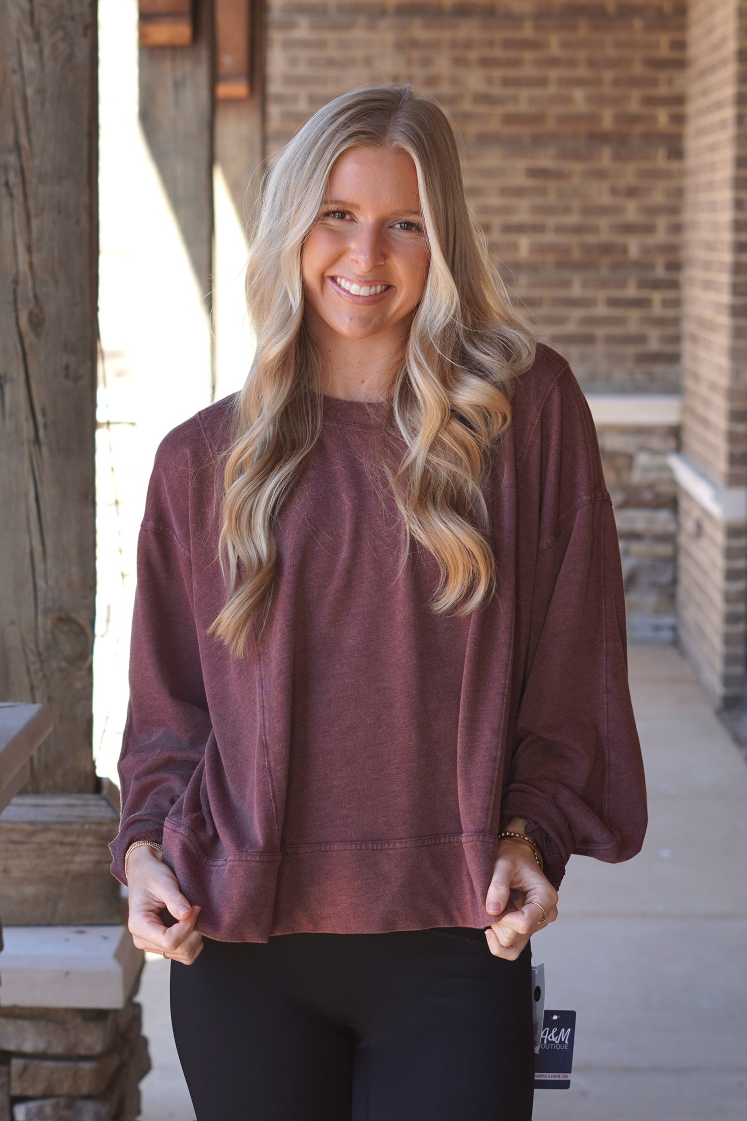 Cherry Colored Long Sleeve, V-Neckline, Long Sleeves, Full Length