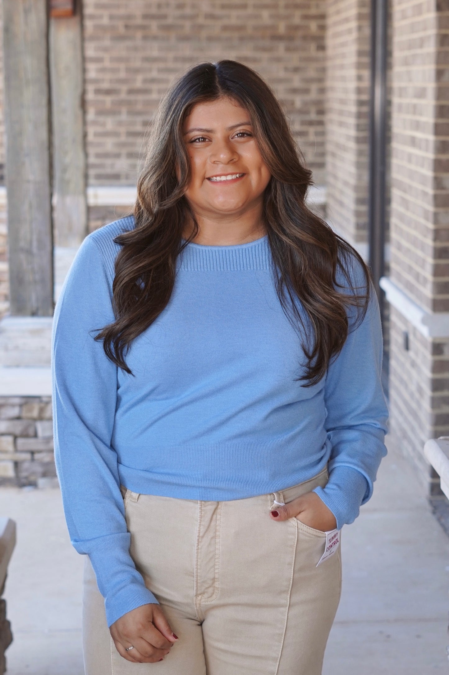 Round Neckline, Long Sleeves, Ribbed, Cashmere, Colors: Blue, Waistline Fit