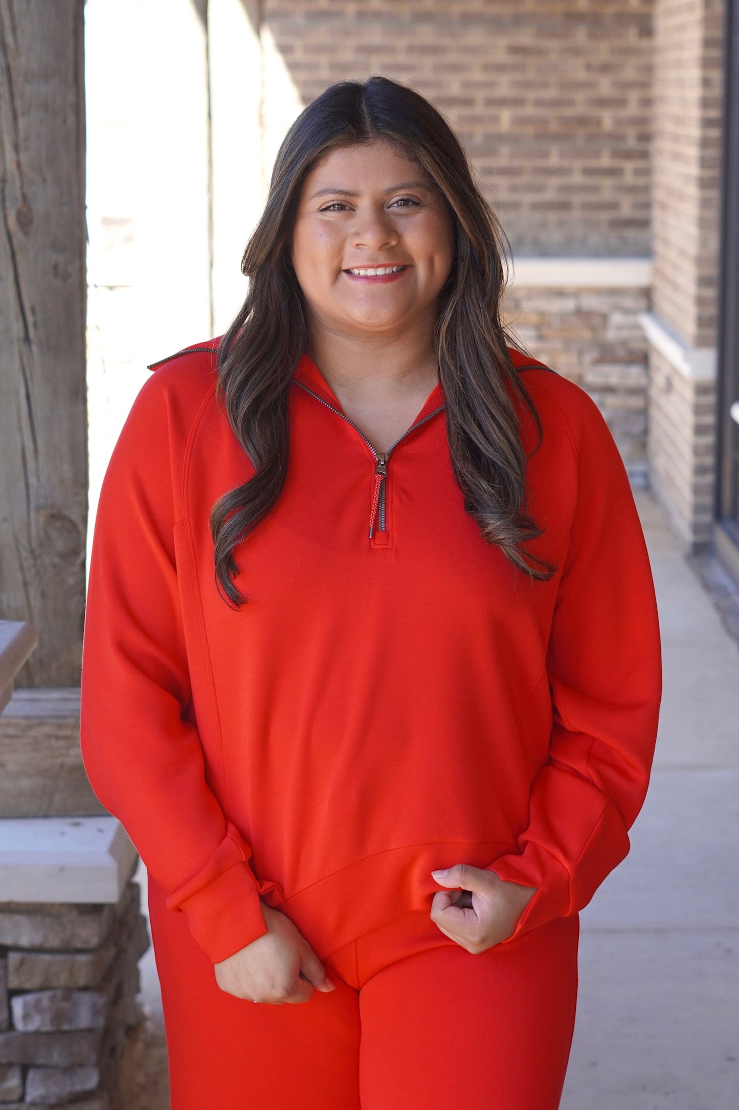 Spanx AirEssentials Half Zip, Collar Neckline, Long Sleeve, Spanx Red