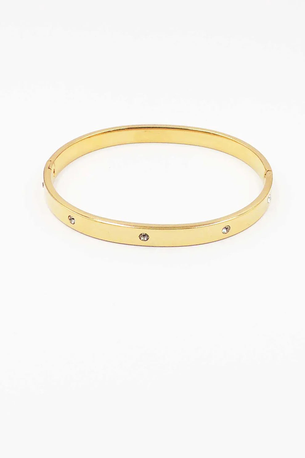 Gold Cuff Bangle Bracelet,  Rhinestone Accents, Stainless Steel