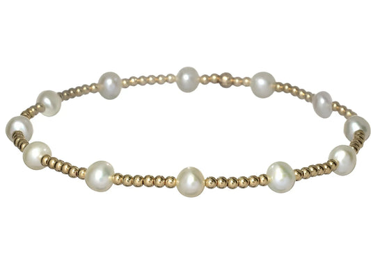 Gold Filled Beaded Bracelet With Pearls WATERPROOF&nbsp; |&nbsp; TARNISH FREE | HYPOALLERGENIC BEADS: CLASSIC 2MM &amp; FRESHWATER PEARLS GOLD: 14K GOLD FILLED SILVER: STERLING SILVER HIGH PERFORMANCE ELASTIC MADE IN MIAMI, MADE WITH LOVE