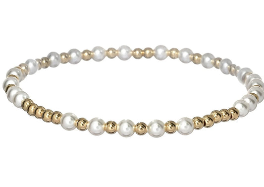 gold and pearl beaded bracelet BEADS: CLASSIC 3MM &amp; FRESHWATER PEARLS GOLD: 14K GOLD FILLED