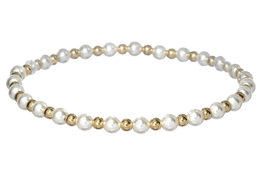 gold bead and pearl stretchy bracelet