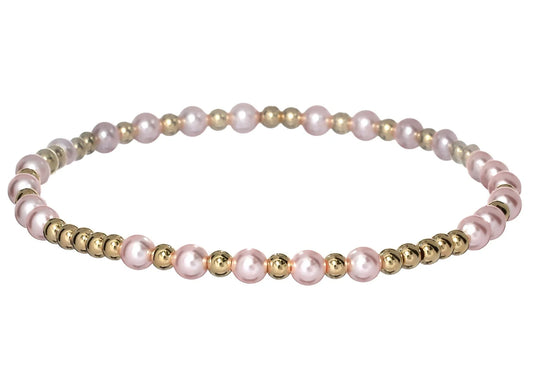 gold bead and pink pearl beaded bracelet BEADS: CLASSIC 3MM &amp; FRESHWATER PEARLS GOLD: 14K GOLD FILLED