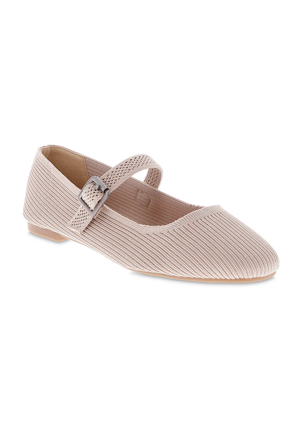  Mary-Jane flat, round almond toe, flexible strap for a secure fit, breathable stretch-knit material
Color: Oatmeal