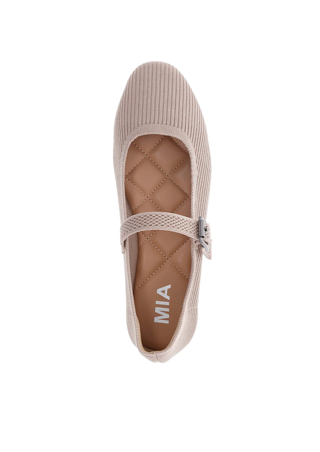  Mary-Jane flat, round almond toe, flexible strap for a secure fit, breathable stretch-knit material
Color: Oatmeal
