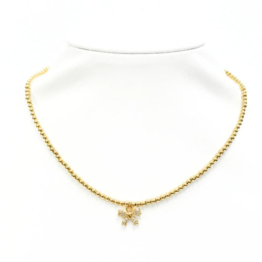 Bow Dream Charm On 3MM Gold Filled Beaded Choker