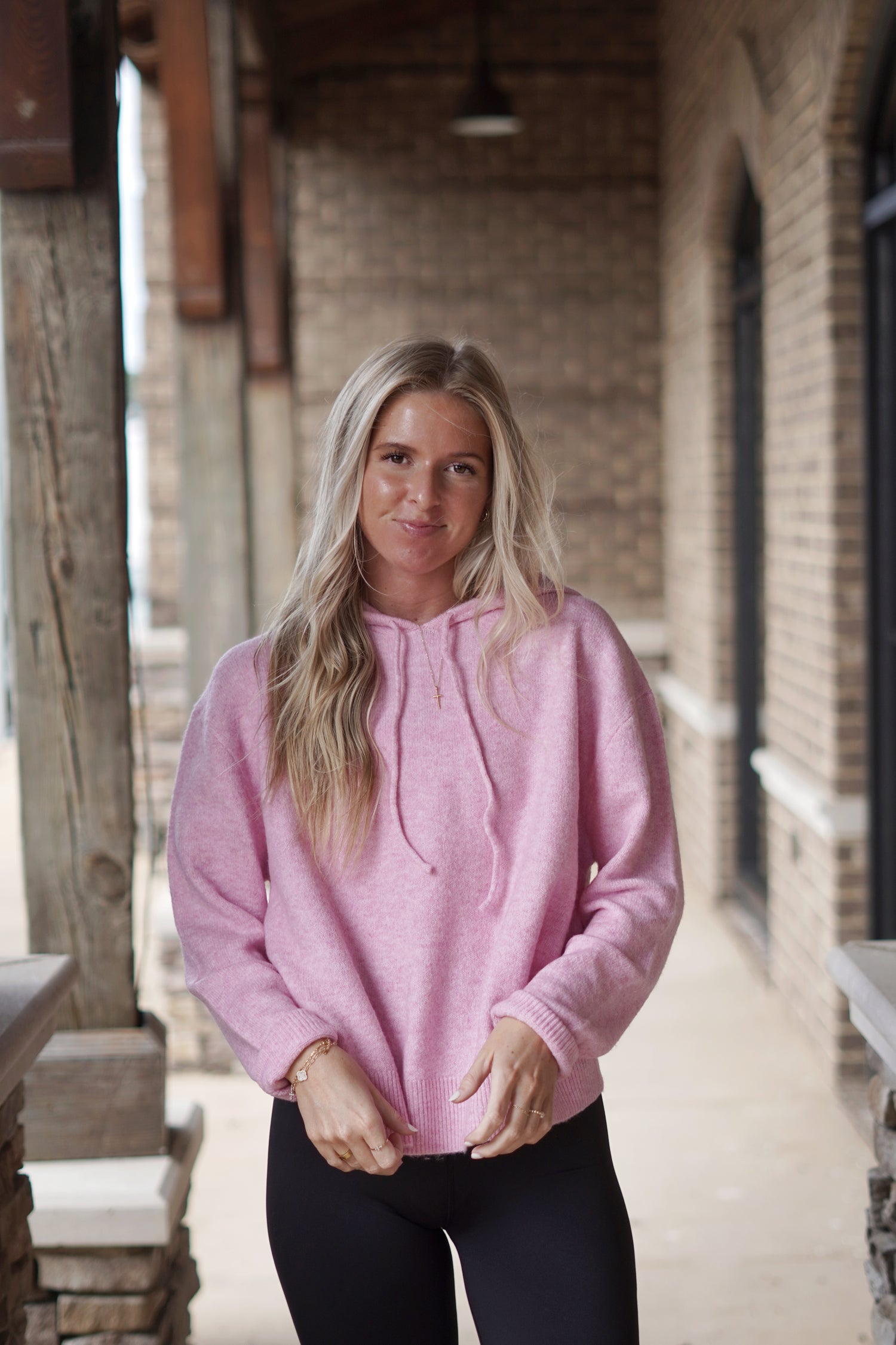 Skylar Soft Knit Hoodie
High Neck Hoodie Neckline
Drawstrings on Hood
Full Length
Long Sleeve
Colors: Pink
96% Polyester, 4% Spandex
Care Instructions: Hand Wash Cold, Do Not Bleach, Dry Flat, Do Not Iron.&nbsp;