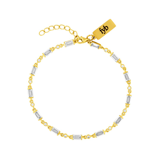 Gold and rectangle crystal bracelet, 18k gold plated, 925 sterling silver, cubic zirconia, 7" with 1" extender