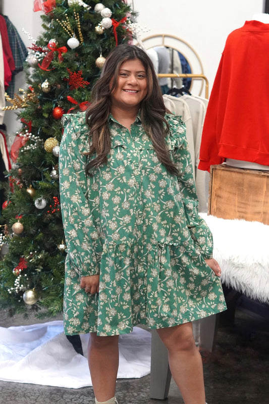 Georgia Green Floral Collar Dress