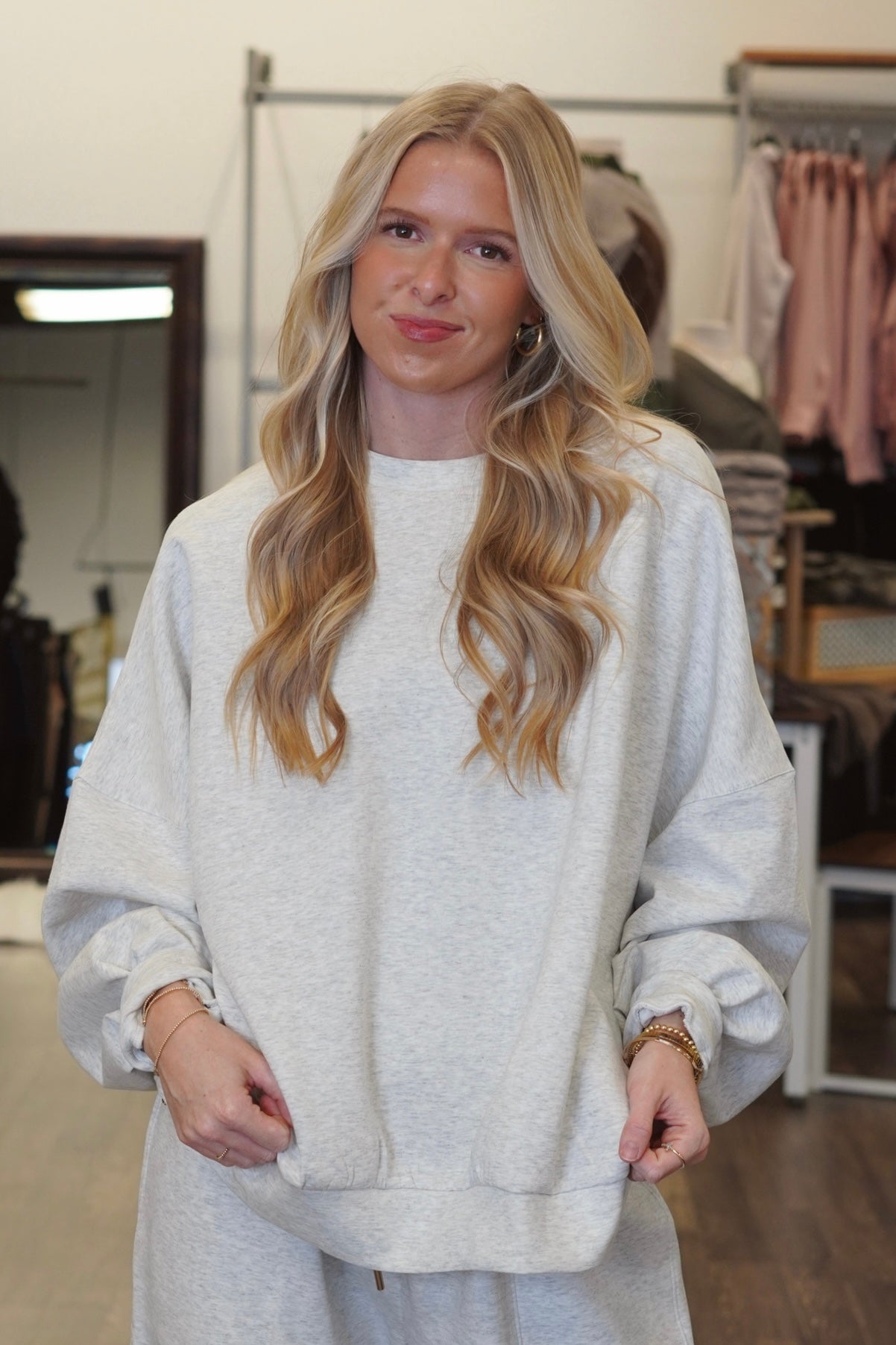 Oversized Super Soft Pullover, Round Neckline, Long Sleeves,  Heather Grey