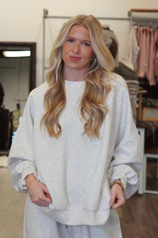 Oversized Super Soft Pullover, Round Neckline, Long Sleeves, Heather Grey
