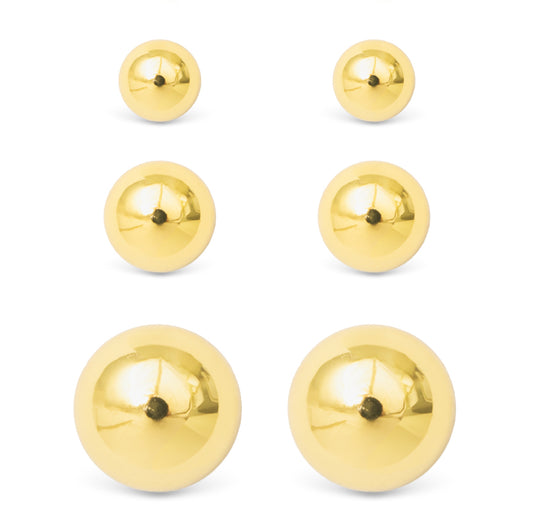 Crystal Polished Ball Stud Triplet Gold