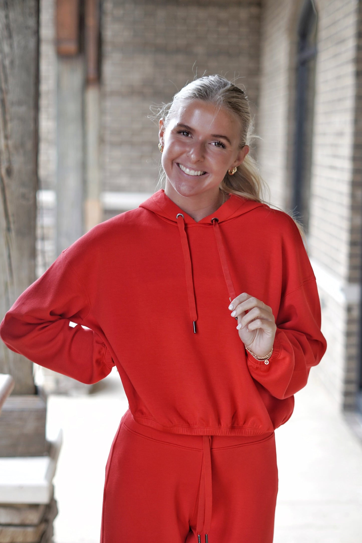 Spanx Air Essentials Cropped Hoodie in Red