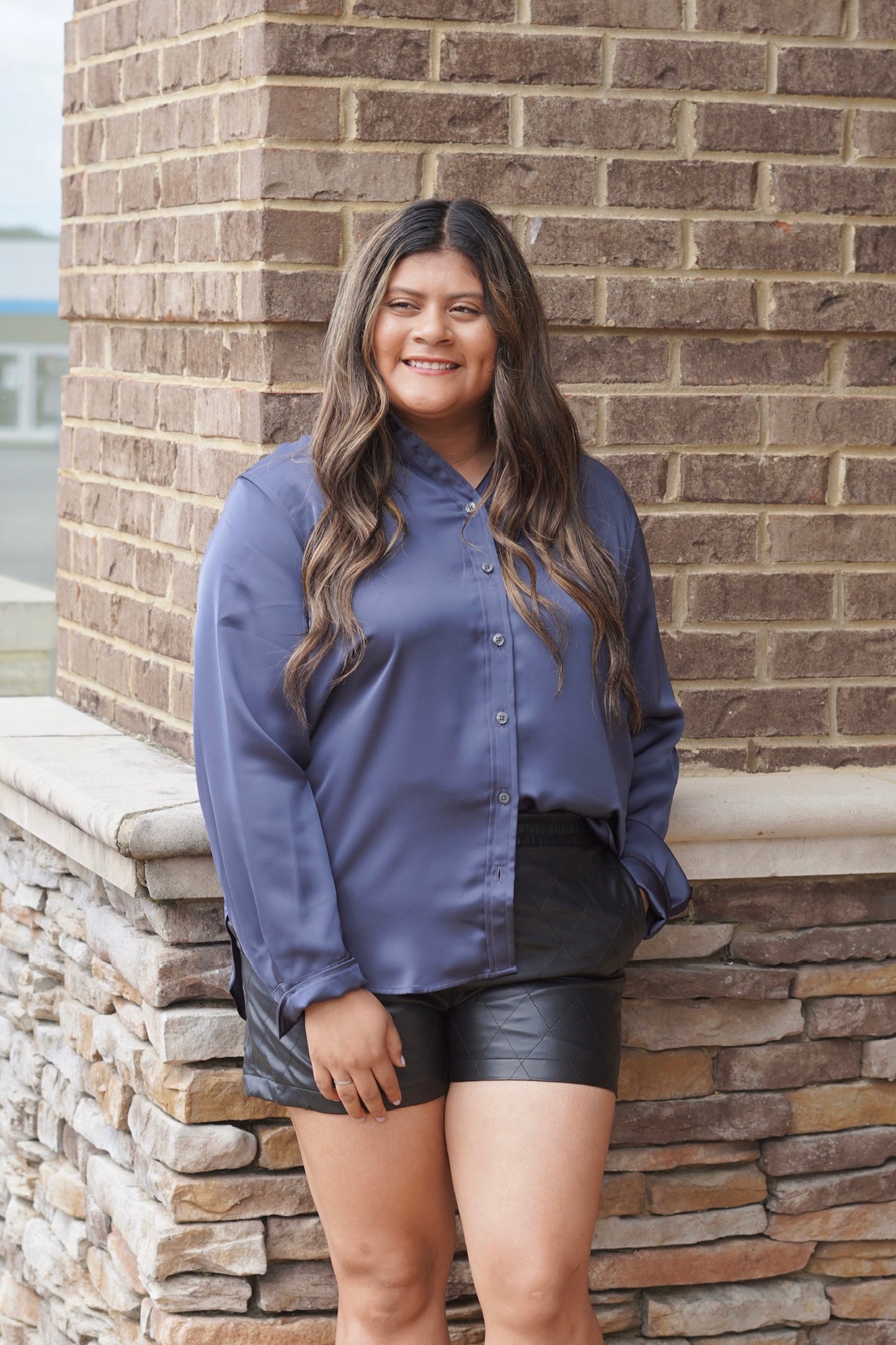 Earth Stone Color Classic Button-Down Shirt: With a slightly relaxed-yet-tailored fit and high-low shirttail hem for the perfect amount of coverage.