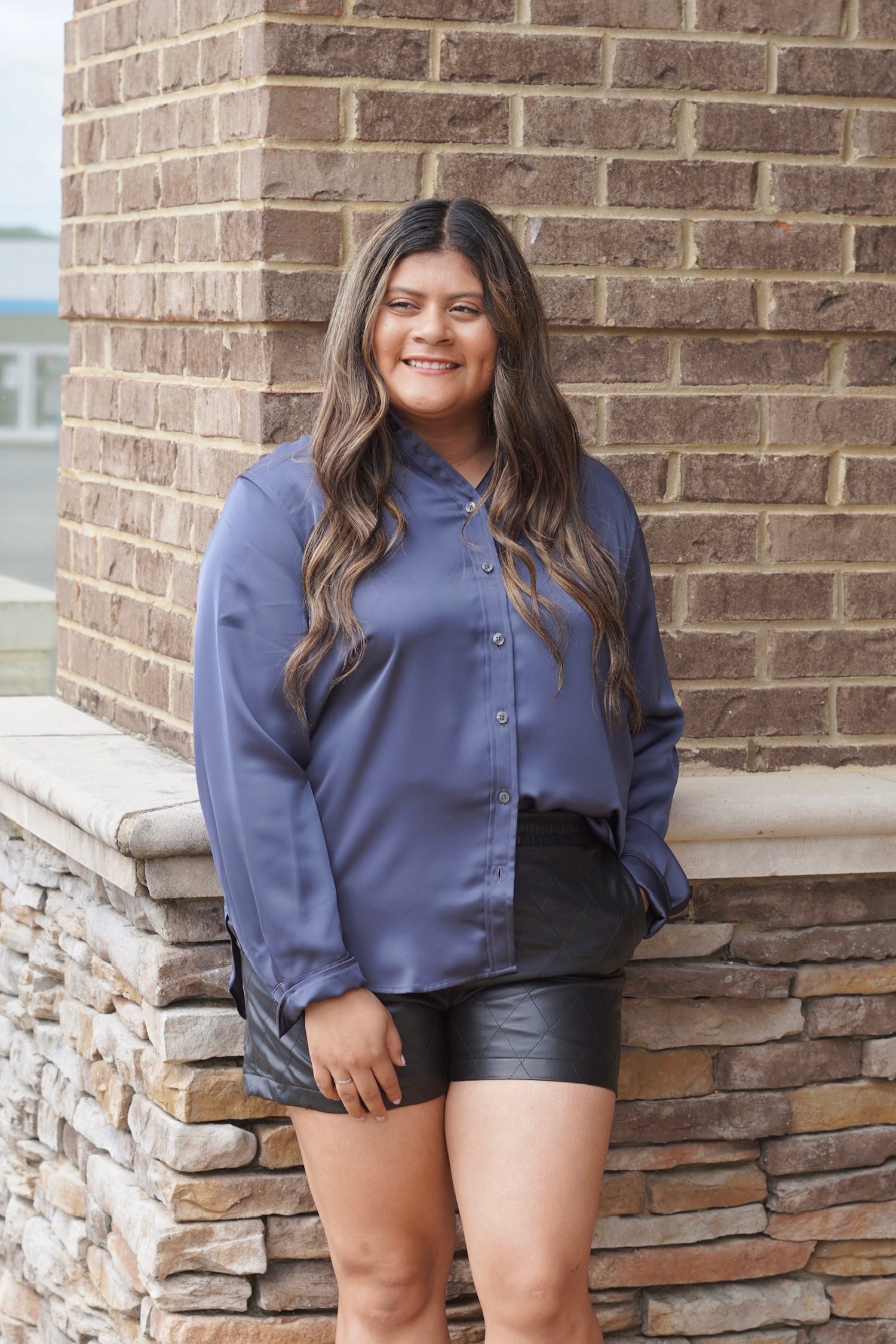 Earth Stone Color Classic Button-Down Shirt: With a slightly relaxed-yet-tailored fit and high-low shirttail hem for the perfect amount of coverage.