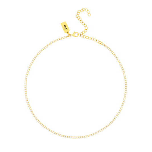 gold tennis choker adjustable necklace with clasp closure