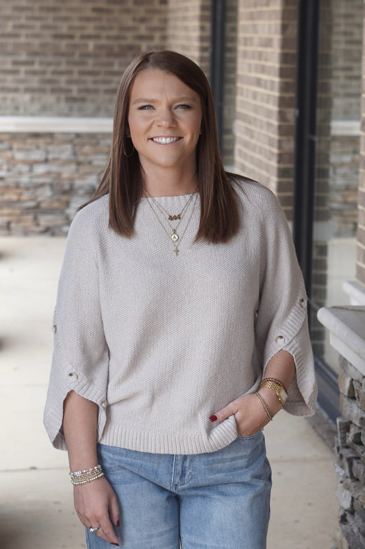 Oatmeal Knit Half Sleeve Sweater