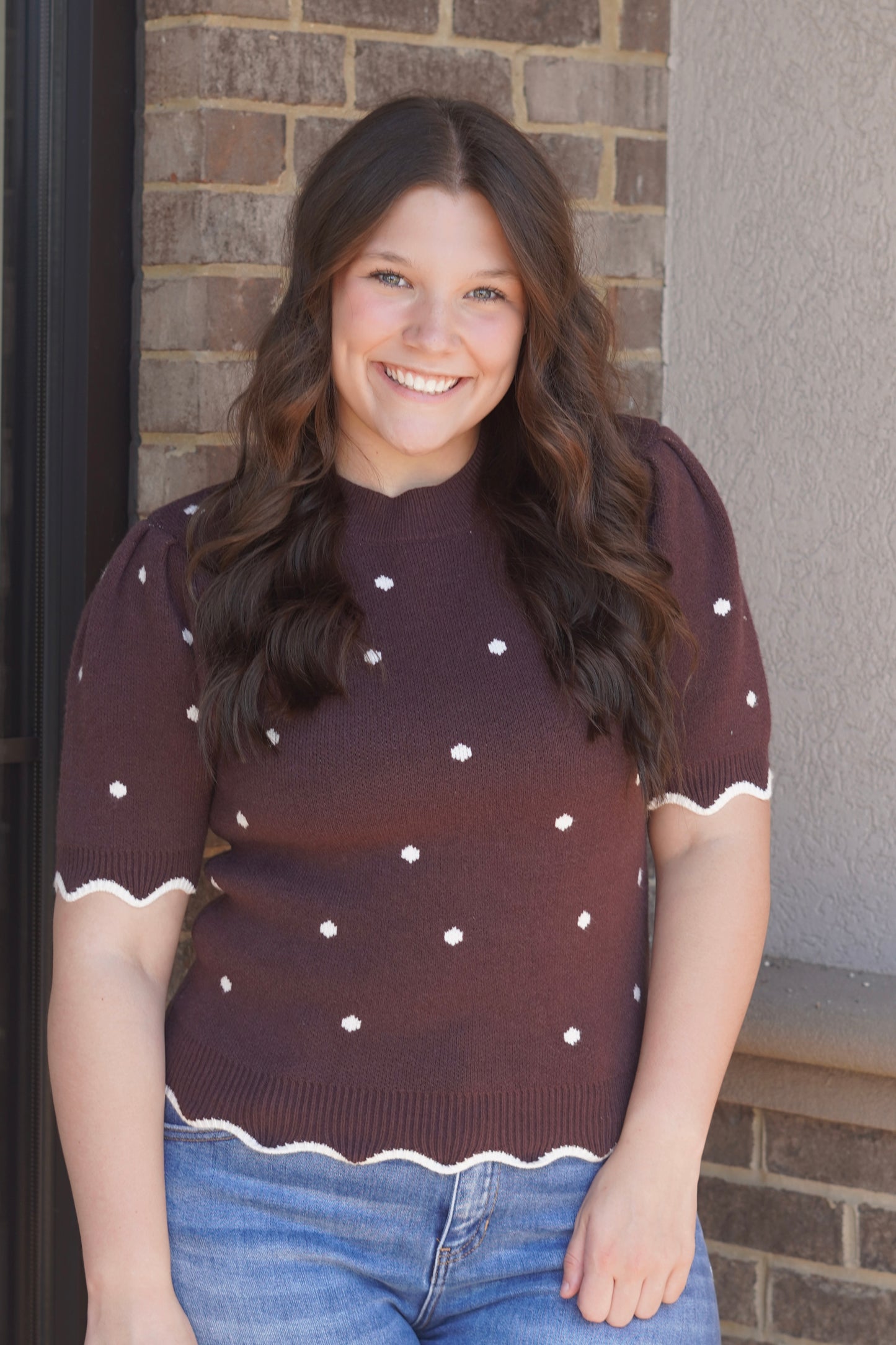 Cocoa Polka Dot Scallop Top