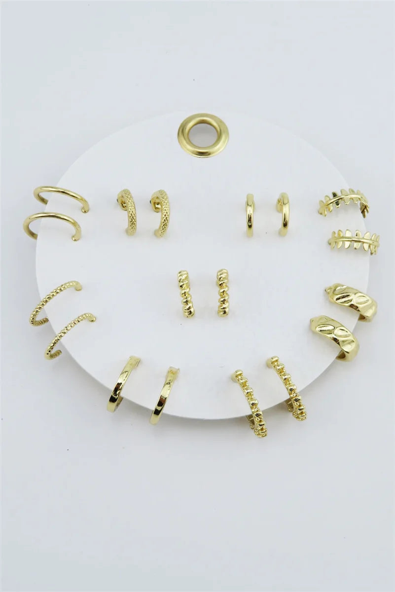 Set Of 9 Gold Hoops Earring Set, Gold Plated, All Different Designs 