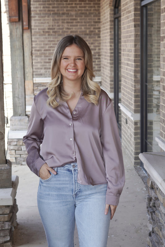 Serene Satin Sleek Button Up Top