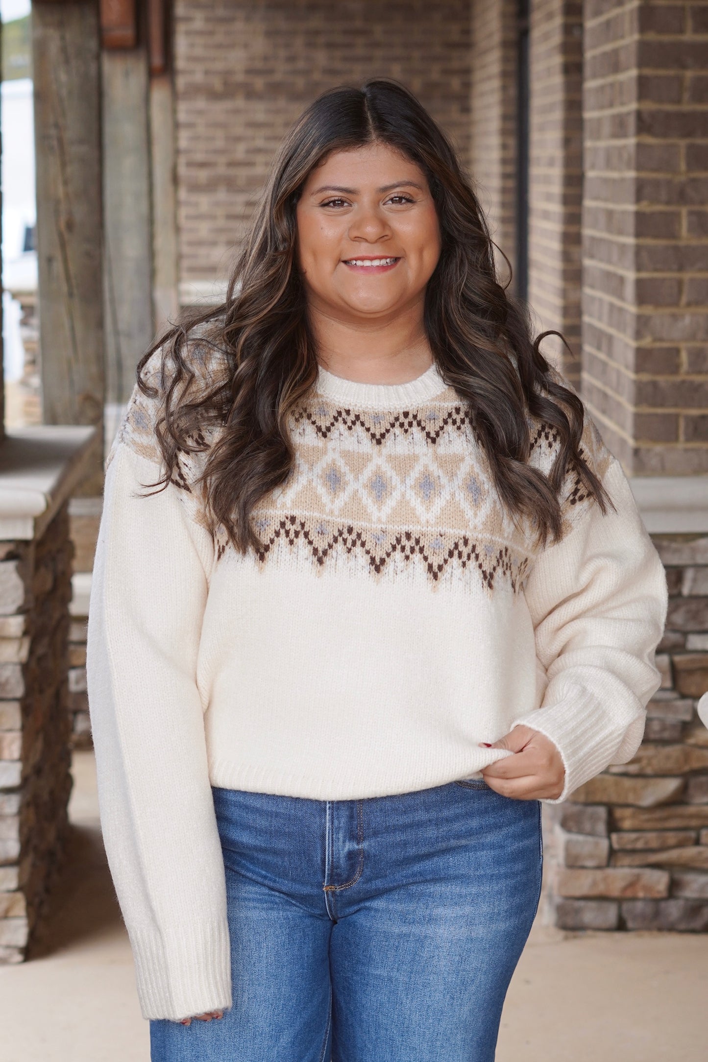 Phoebe Fall Knit Sweater, Round Neckline, Long Sleeves, Full Length, Knit Material, Colors: Cream, Relaxed Fit