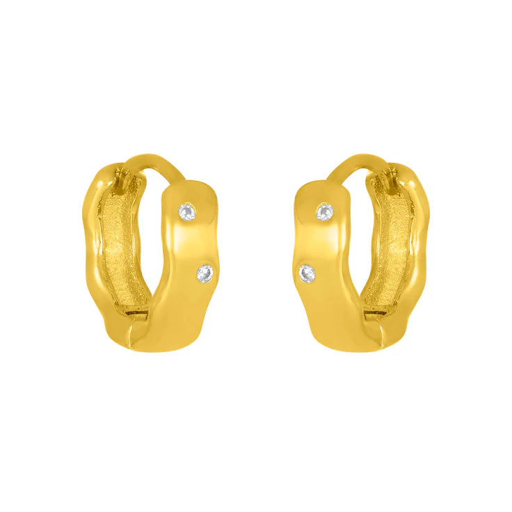 18k gold plated 925 sterling silver, cubic zirconia, Hypoallergenic, Crystal dotted huggie
