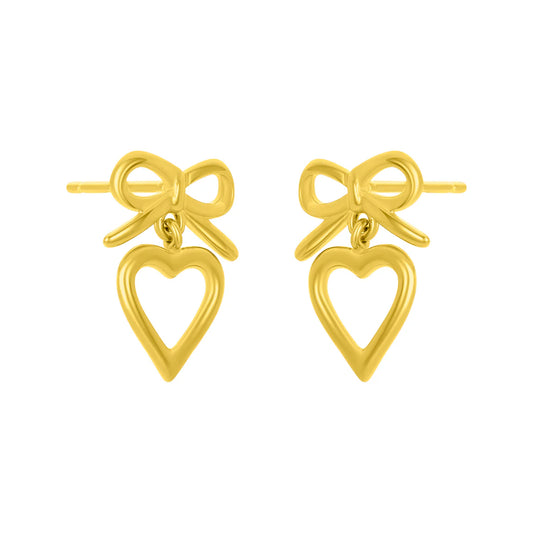 Gold dipped, bow and heart stud