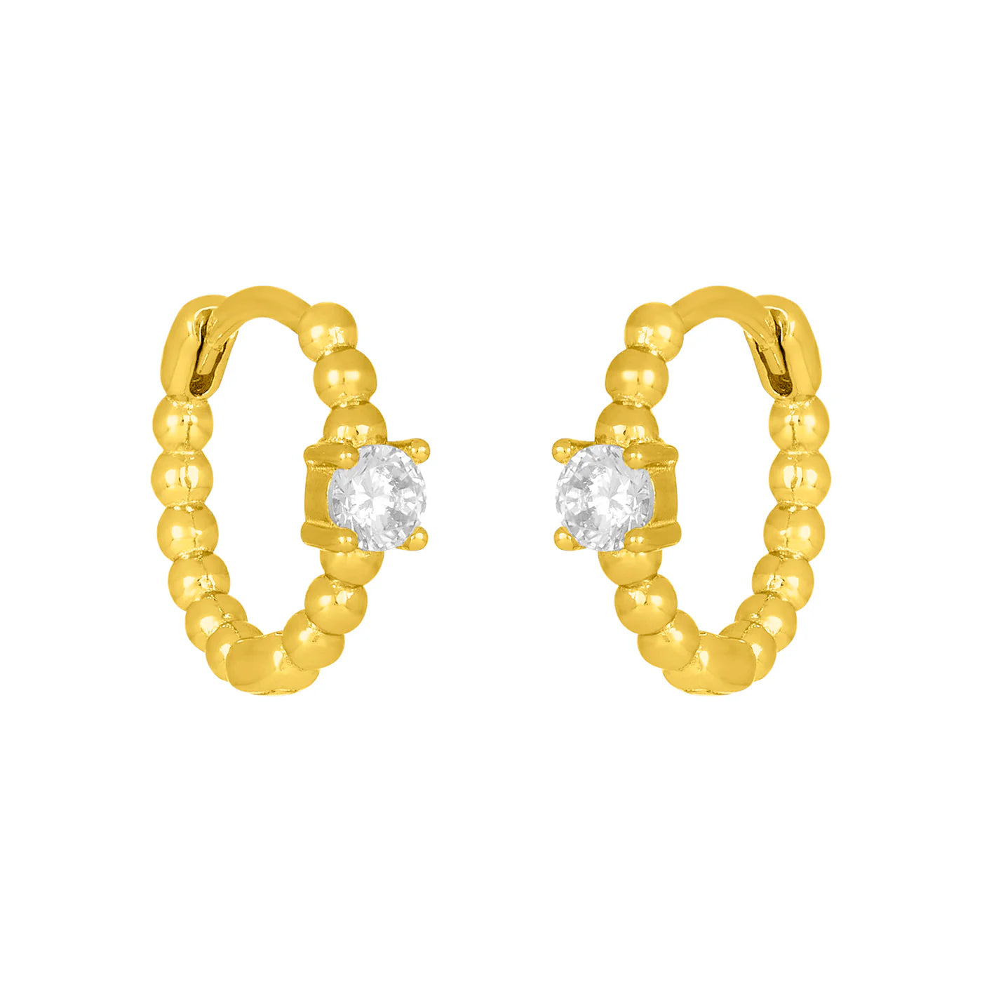 Gold Huggies, ball texture with faux diamond detail, 18k gold plated 925 sterling silver.