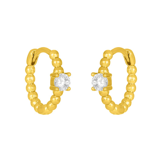 Gold Huggies, ball texture with faux diamond detail, 18k gold plated 925 sterling silver.