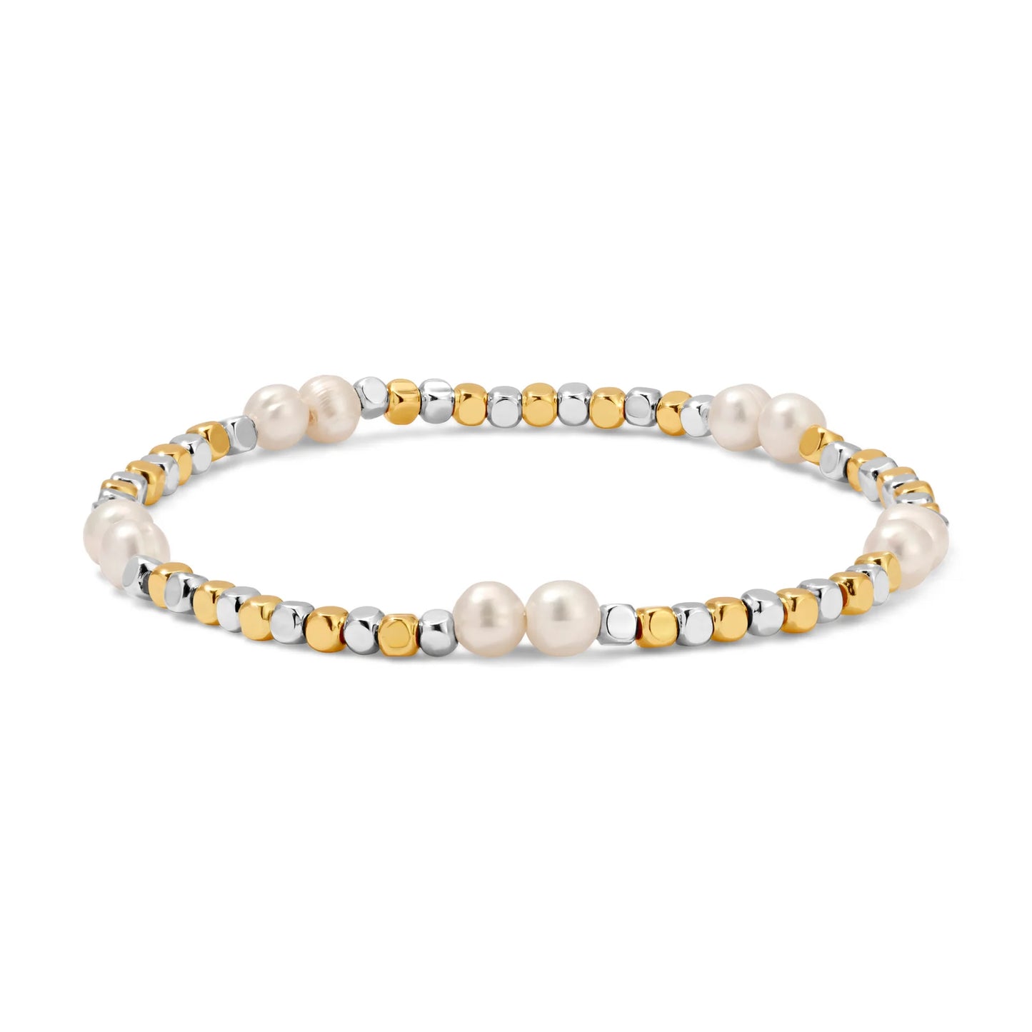 2.5 mm Silver and Gold Mixed Cube Pearl Bracelet