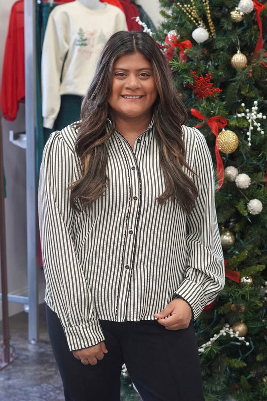 Stella Striped Scallop Trim Button Up